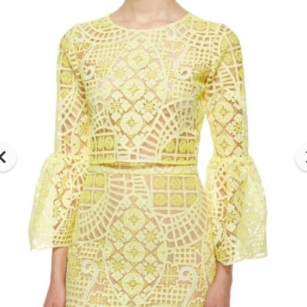 Alexis Vito structured Lace Crop Top with statement sleeve in bright yellow